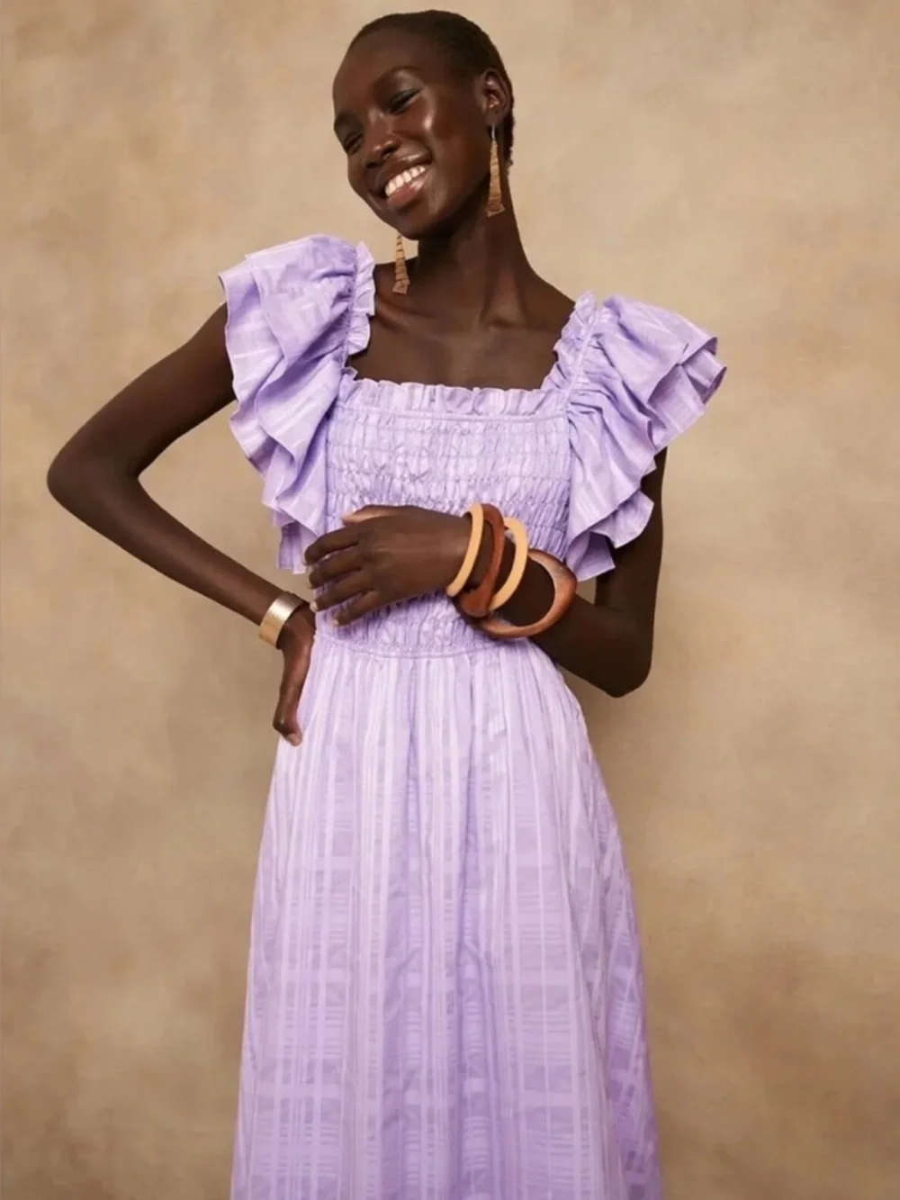 Banana Republic Smocked Ruffle Midi Dress - Lavender - M - Picture 1 of 10